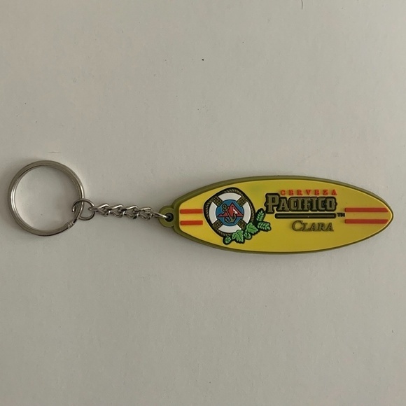 Pacifico Beer Cerveza Clara Surfboard Keychain Yellow Rubber Key Fob Keychain 3” - Picture 7 of 7